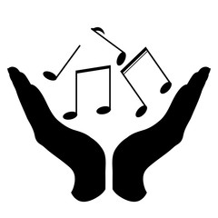 Vector silhouette of a hand in a defensive gesture protecting a music. Symbol of rhythm,musical,play,protection.