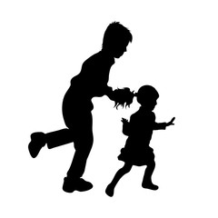 Vector silhouette of children on white background. Symbol of family, siblings, sister, brother, friends, bullying.
