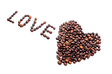 Coffee beans isolated on white background close up