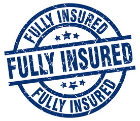 fully insured blue round grunge stamp