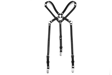 black leather suspenders isolated on white background
