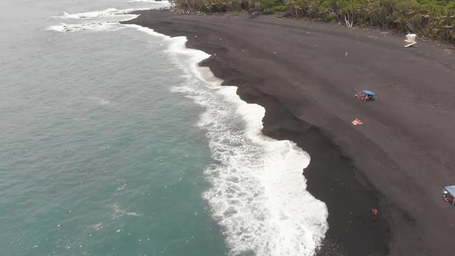 aerial of pohoiki aka Isaac Hale park, featuring new black sand beach created from lava