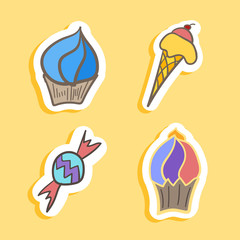 Candy sticker set hand draw colored in flat style