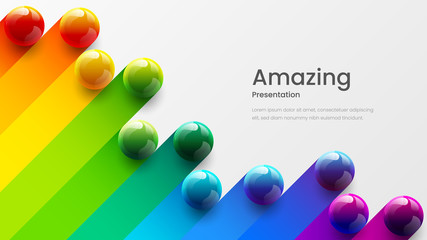 Amazing abstract vector 3D colorful balls illustration template for poster, flyer, magazine, journal, brochure, book cover. Corporate web site landing page minimal background and banner design layout. - obrazy, fototapety, plakaty