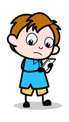 Using Smartphone - School Boy Cartoon Character Vector Illustration