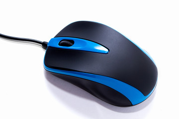 Computer mouse with wire on a white background