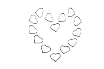 Metal hearts on a white background