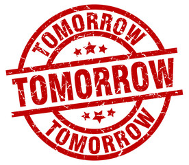 tomorrow round red grunge stamp