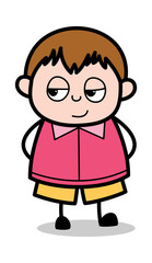 Slightly Smiling - Teenager Cartoon Fat Boy Vector Illustration