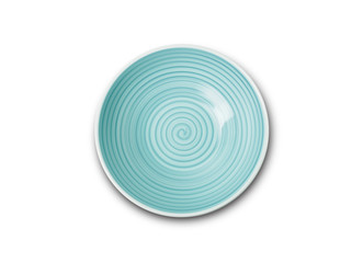 Empty green ceramic plate with spiral pattern in watercolor styles