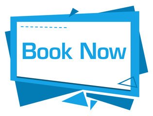 Book Now Blue Squares Triangles Text 