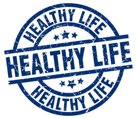 healthy life blue round grunge stamp