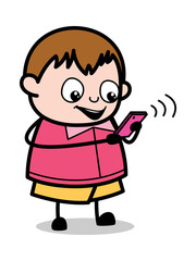 Chatting on Phone  - Teenager Cartoon Fat Boy Vector Illustration