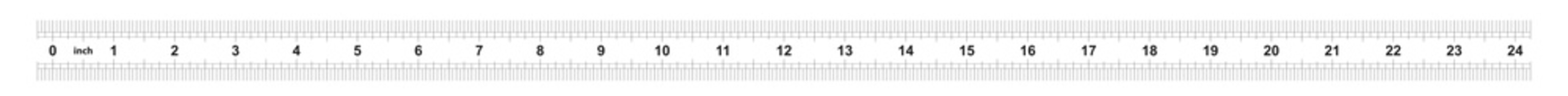 24 inch double-sided ruler. Marking accuracy is one sixteenth of an inch. Imperial grid.