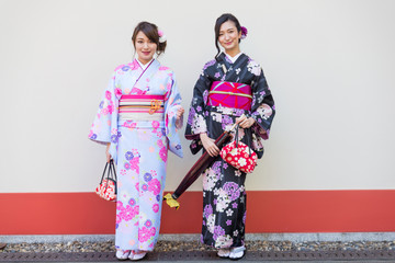 Japanese women with kimono walking in Tokyo