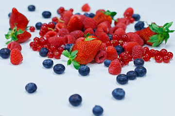 assorted fresh berries with white background
