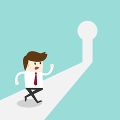 Business man run to Key hole .