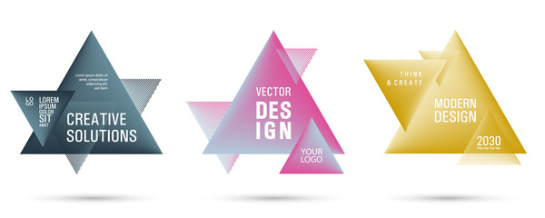 Gradient color triangle banners with halftone