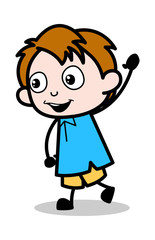 Hello Gesture - School Boy Cartoon Character Vector Illustration