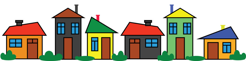 Border colorful houses. Panoramic ornament. Color city.