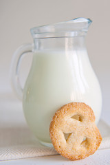 Milk and cookies on the white background