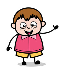 Saying Hello - Teenager Cartoon Fat Boy Vector Illustration