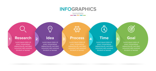 Vector infographic label template with icons. 5 options or steps. Infographics for business concept. Can be used for info graphics, flow charts, presentations, web sites, banners, printed materials. - obrazy, fototapety, plakaty