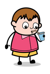 Drinking Water - Teenager Cartoon Fat Boy Vector Illustration
