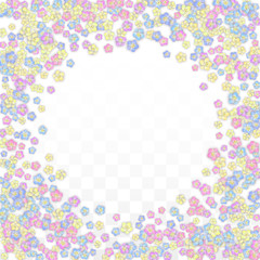 Colorful Vector Realistic Petals Falling on Transparent Background.  Spring Romantic Flowers Illustration. Flying Petals. Sakura Spa Design. Blossom Confetti. Design Elements for Wedding Decoration.
