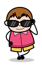 Fashionable Sunglasses - Teenager Cartoon Fat Boy Vector Illustration