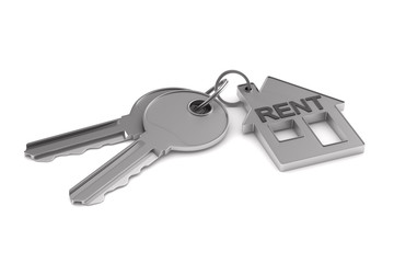 Two keys and trinket house on white background. isolated 3d illustration