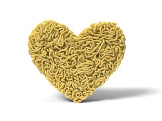 noodle in shape of heart symbol. curly spaghetti for cooking. 3d illustration