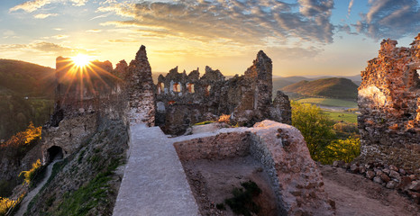 Ruin of castle Sasov sunset - Slovakia landmark landscape