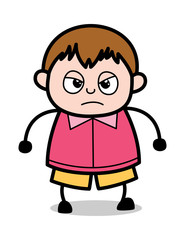 Angry Expression - Teenager Cartoon Fat Boy Vector Illustration