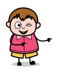 Winking Eye and Pointing - Teenager Cartoon Fat Boy Vector Illustration