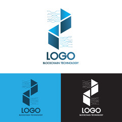 Blockchain connect technology and digital modern line icon abstract logo concept on 3 color background.Bitcoin Cryptocurrency data concept for your Corporate identity.Geometric block chain business.