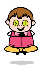 Greed of Money - Teenager Cartoon Fat Boy Vector Illustration
