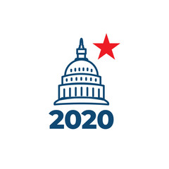 Voting 2020 Icon with Vote, Government, & Patriotic Symbolism and Colors