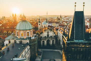 Aerial panorama of the Old Town, Prague, Czech Republic.