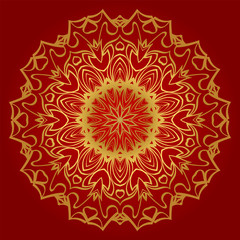 Modern Floral Vector Ornaments. Decorative Flower Mandala. Vector Illustration. Red, gold color