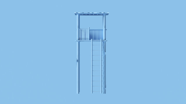 Pale Blue Simple Wooden Watch Tower 3d illustration 
