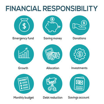 Personal Finance & Responsibility Icon Set With Money, Saving, & Banking Options