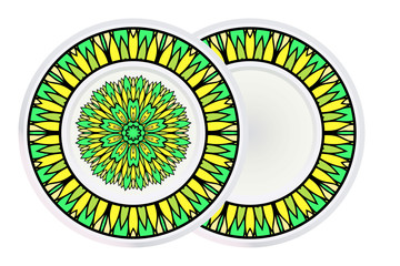 Set of two Handdrawn Pattern With Round Floral Mandala and round frame. Vector Illustration. Oriental Pattern. Indian, Moroccan, Mystic, Ottoman Motifs. Anti-Stress Therapy Pattern