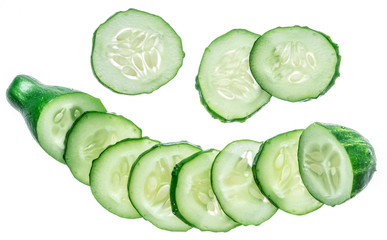 Cucumber slices isolated on the white background.
