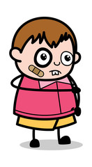Funny Injured Face - Teenager Cartoon Fat Boy Vector Illustration