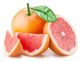 Grapefruit and grapefruit slices isolated on white background. Clipping path.