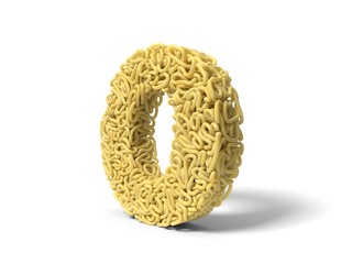 noodle in shape of O letter. curly spaghetti for cooking. 3d illustration