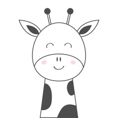 Giraffe face head line sketch icon. Kawaii animal. Cute cartoon character. Funny baby with eyes, nose, ears. Kids print. Love Greeting card. Flat design. White background. Isolated.