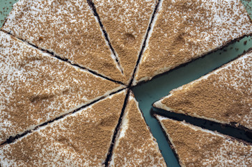 Pieces of cake. Chocolate Brownie, homemade. Close-up.