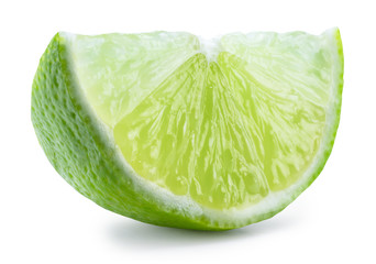 Ripe lime slice on white background. Clipping path.
